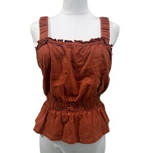 Marine Layer Rust Orange Gauze Peplum Tank Top Medium Smocked Thick Strap Summer